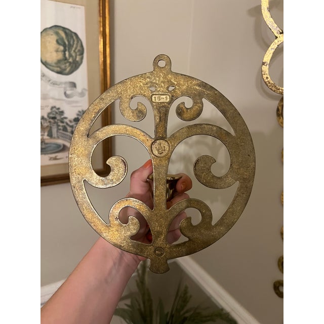 1970s Vintage Polished Brass “Tree of Life” Round Wall Sconces, Candlestick Sconces For Sale - Image 5 of 7