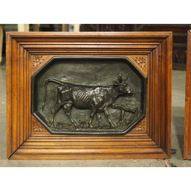 Mid 19th Century Circa 1860 French Walnut and Bronze Bull Plaques, by Christopher Fratin For Sale - Image 5 of 18