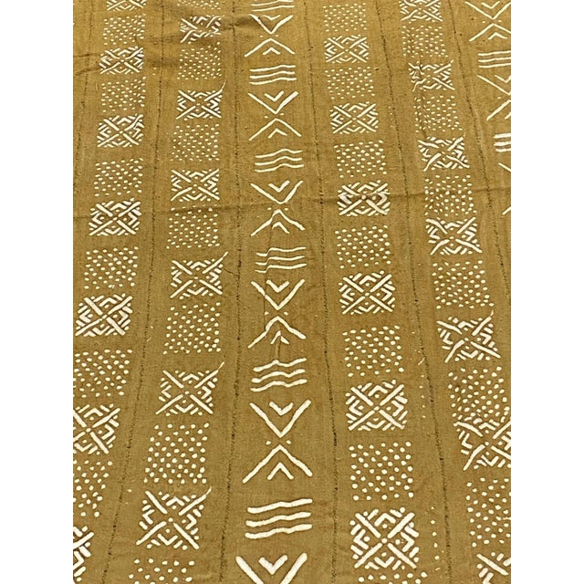 African African Large Mustard & White Mud Cloth Textile Mali 63" by 37" For Sale - Image 3 of 9