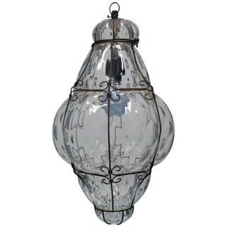Italian Murano Lantern Pendant Chandelier Light, Large For Sale