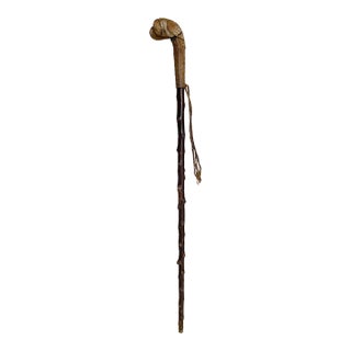 Antique Hand Made Carved Wood German Folk Art Bird Walking Stick Cane For Sale