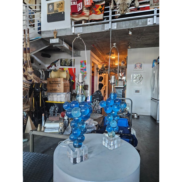 Pair of Swank Lighting Blue Resin Lamps by Silivano Pantani 1966 For Sale - Image 9 of 12