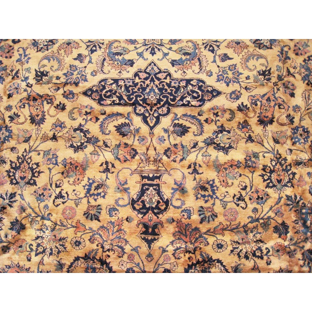 1920 Antique Indian Oriental Rug w/ Persian Kashan Design, w/ Medallion & Soft Colors For Sale - Image 4 of 6