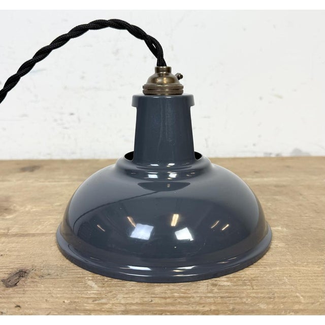Vintage Industrial Grey Painted Ceiling Lamp For Sale - Image 10 of 16
