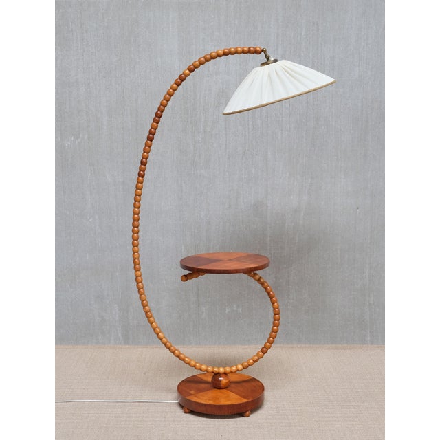 Swedish Modern Sculptural Floor Lamp with Table & Turned Orb Arm, Late 1930s For Sale - Image 3 of 14