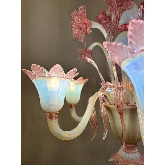 Glass Six-Light Chandelier in Pink Murano, 1950s For Sale - Image 7 of 10
