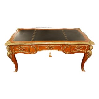 ​Bronze Mounted Louis XV French Style Walnut Writing Desk Bureau Plat For Sale