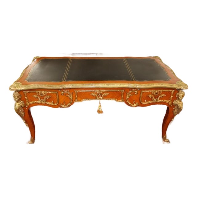 ​Bronze Mounted Louis XV French Style Walnut Writing Desk Bureau Plat For Sale