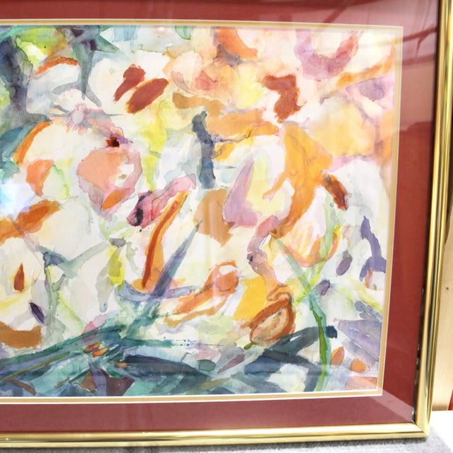 1980s 1980s Large Watercolor Wall Art | Abstract Iris Flowers For Sale - Image 5 of 6