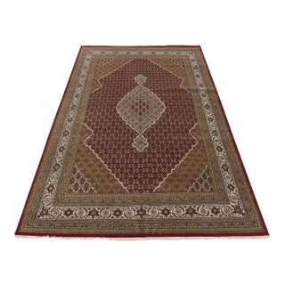 Tabriz Mahi Rug 9'10'' X 13'11'' Red Wool Traditional Hand-Knotted Carpet For Sale