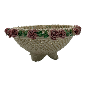A Vintage Italian Capodimonte Woven Creamware Wedding Basket With Rose Decorations, Circa 1950's