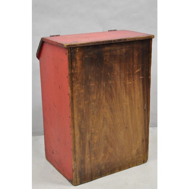 Antique British Colonial Red Painted Wooden Store Tea Coffee Bin W/ Asian Symbol For Sale - Image 17 of 17