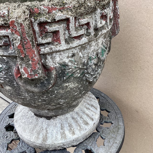 Sculpture Materials Antique Greek Key Cast Concrete Garden Planter/Jardiniere With Grape Clusters For Sale - Image 7 of 12