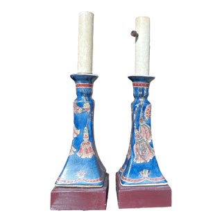 1970s Pair of Ceramic and Wooden Table Lamps With Tassel Accents For Sale