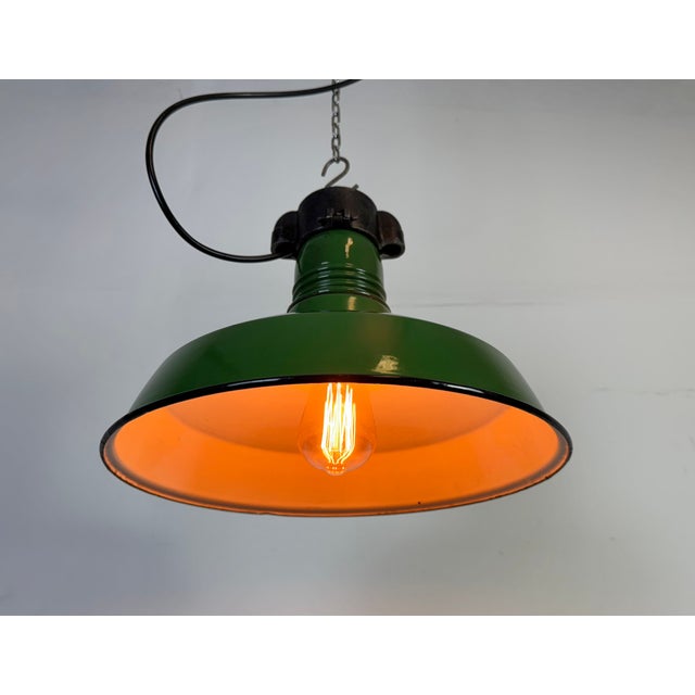 Industrial Green Enamel Factory Pendant Lamp, 1960s For Sale - Image 18 of 18
