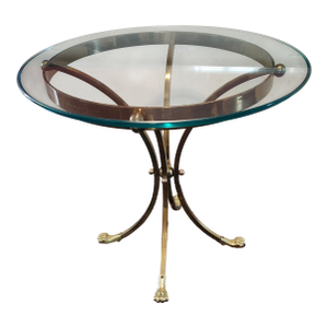 Mid Century Brass and Glass Round Gueridon Center Table Pedestal