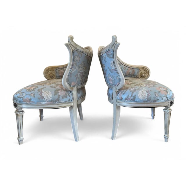 Maison Jansen 1950s Regency Asymmetrical Boudoir or Parlor Chairs - A Pair For Sale - Image 4 of 12