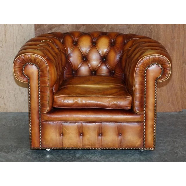 Chesterfield Club Sofa & Armchairs in Brown Leather, Set of 3 For Sale - Image 9 of 18