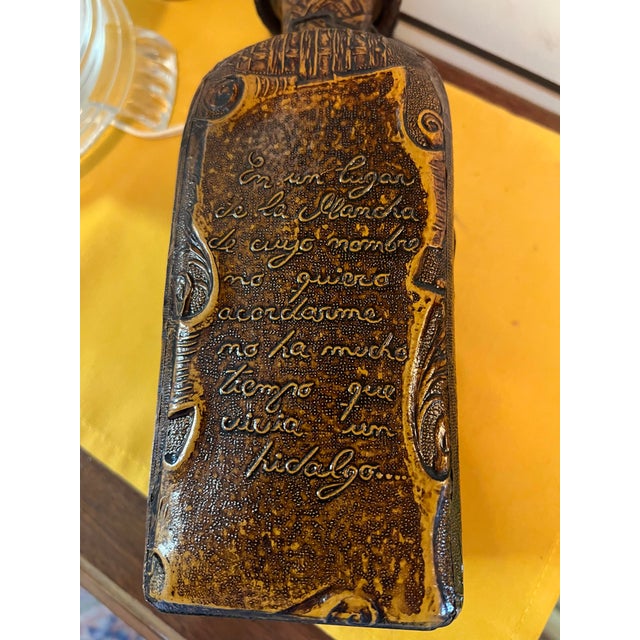 Mid 20th Century Leather Wrapped Glass Decanter With Embossed Don Quixote Figure by Miguel De Cervantes Poems For Sale In West Palm - Image 6 of 10