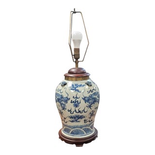19th Century Blue & White Chinese Dragon Vase Lamp For Sale