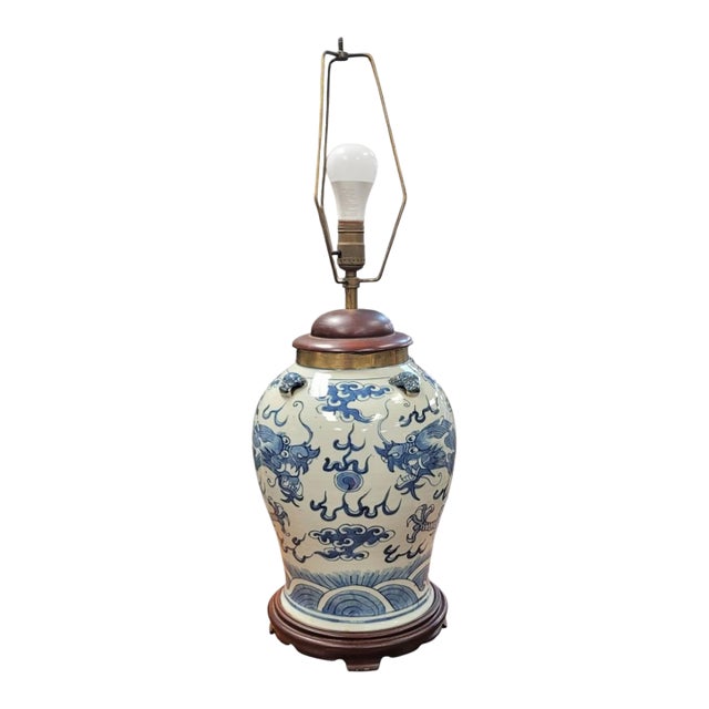 19th Century Blue & White Chinese Dragon Vase Lamp For Sale