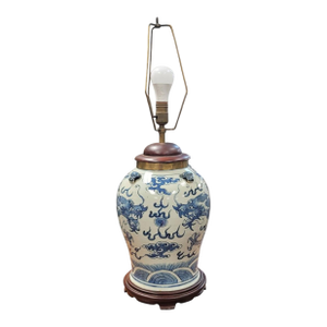 19th Century Blue & White Chinese Dragon Vase Lamp