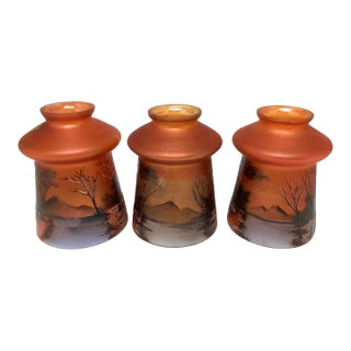 Set of 3 Hand Blown Glass Hand Painted Czechoslovakia Art Nouveau Shades For Sale