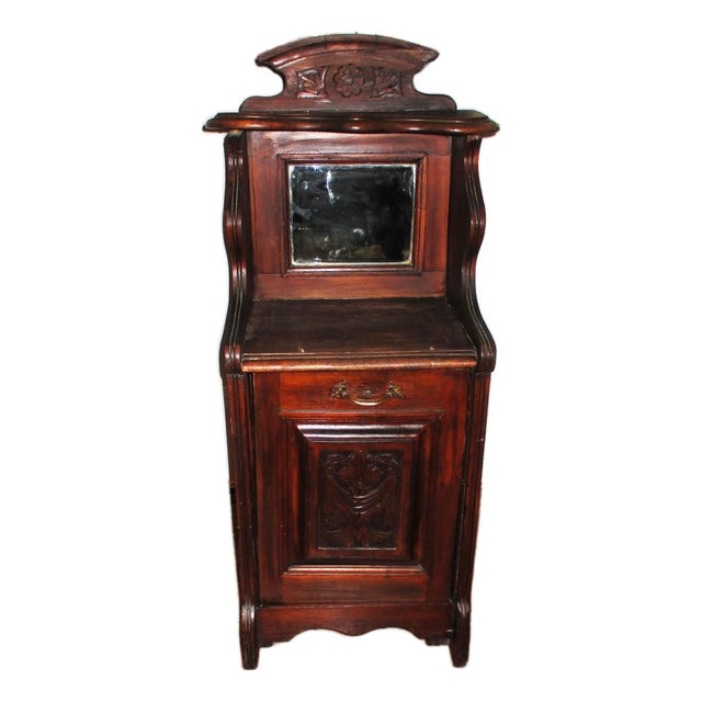 Antique Rare! French Country Carved Dark Wood Potato Bin Cabinet For Sale