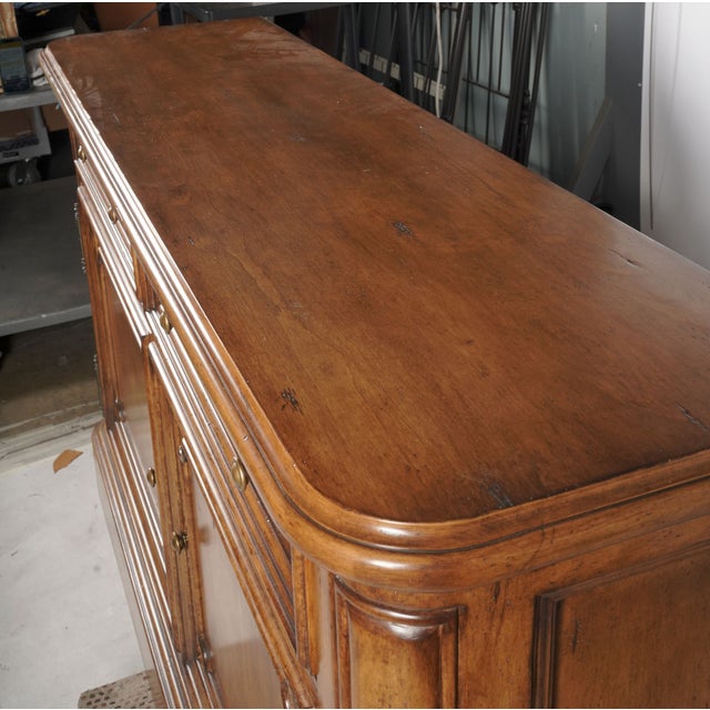 Wood Late 20th Century French Provincial Walnut Two-Door Buffet With Drawers and Brass Hardware For Sale - Image 7 of 9