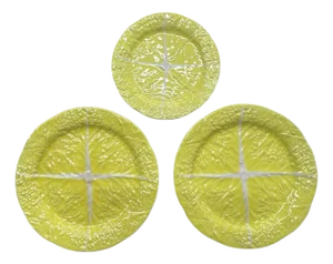 Mid Century Secla Majolica Yellow Cabbage Ware Plates - Set of 3
