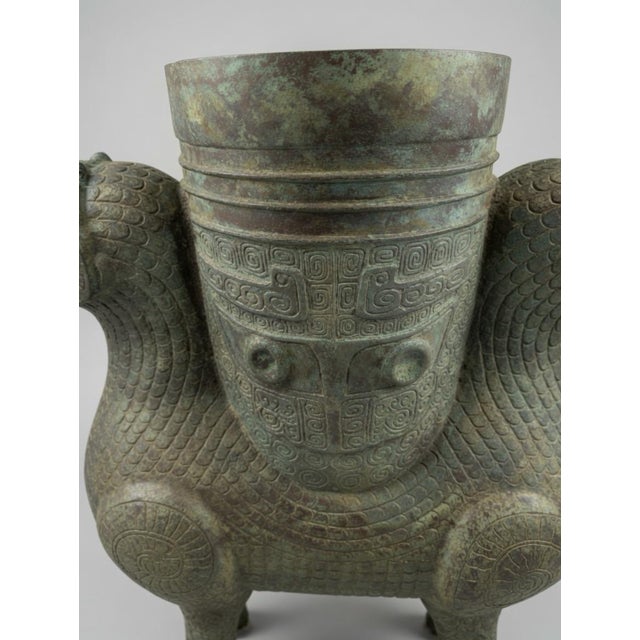 Chinoiserie Archaistic Chinese Ram Zun Applied and Natural Patina Pre 1930 Post 1900 For Sale - Image 3 of 11