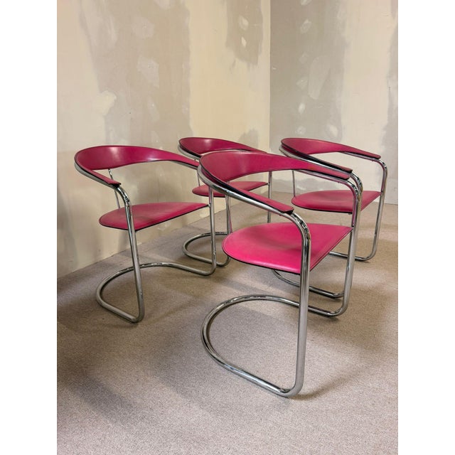 Canasta Cantilever Chairs in Pink, 1980s, Set of 4 For Sale - Image 9 of 16