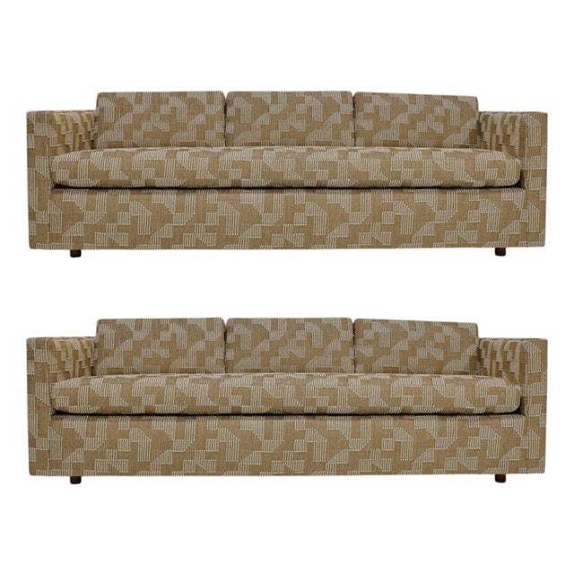 Pair of Tuxedo Sofas Attributed to Harvey Probber in Lee Jofa Upholstery For Sale