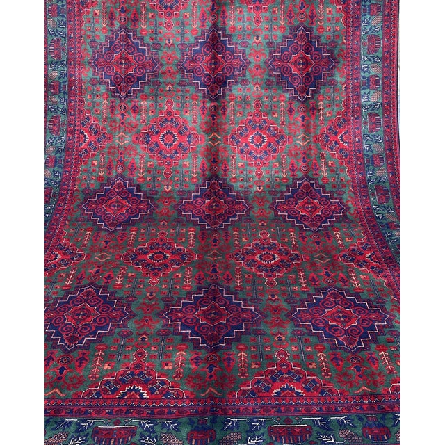 Afghan Turkmen Ersari Filpai Hand-Knotted Wool Rug, Green Field, 9'10" X 6'7" For Sale - Image 11 of 12