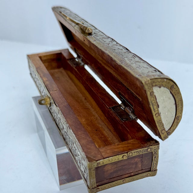 Early 20th Century Small Narrow Dome Top Brass Silver Jewelry Box For Sale - Image 9 of 12