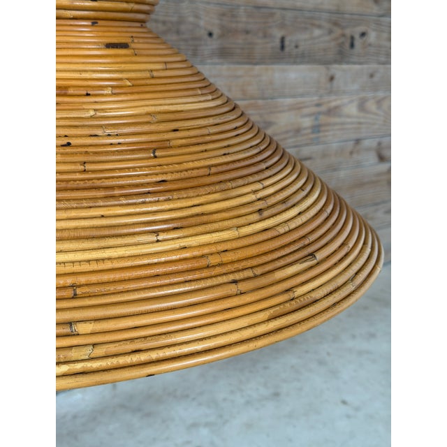 Wood Vintage Italian Pencil-Reed Rattan and Bamboo "Witch Hat" Pendant Light For Sale - Image 7 of 12