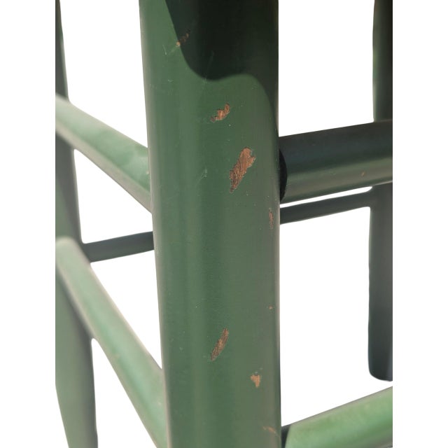 Vintage Rustic Farmhouse Green Ladderback Chairs With Rush Seats- A Pair For Sale - Image 10 of 15