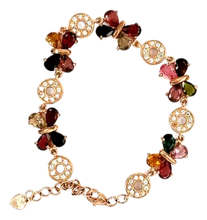 925 Silver Tourmaline and Cubic Zirconia Bracelet