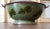 Army Green Vintage Hand Painted Tole Large Bowl, Lid With Wood Handle & Round Tole Toleware Tray For Sale - Image 8 of 9