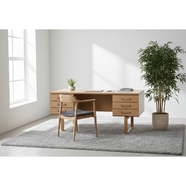 Vintage Danish Oak Desk by Henning Jensen & Torben Valeur for Dyrlund, 1960s For Sale - Image 9 of 9