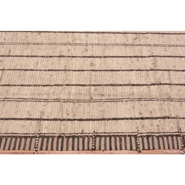 Large Light Ivory Cream Minimalist Stripped Pattern Modern Rug For Sale In New York - Image 6 of 8