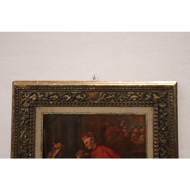 Italian School Artist, Young Woman Painter with Cardinal, Oil Painting on Cardboard, 19th Century, Framed For Sale - Image 5 of 17