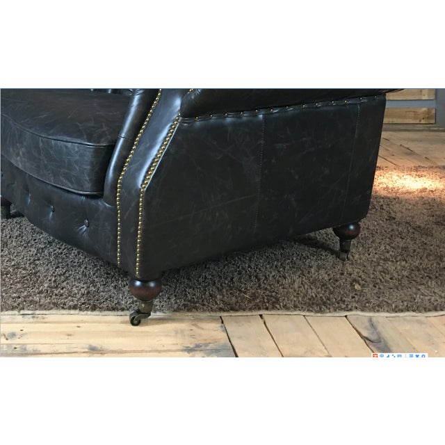 Chesterfield Antique Ebony Genuine Leather Sofa For Sale In Los Angeles - Image 6 of 9