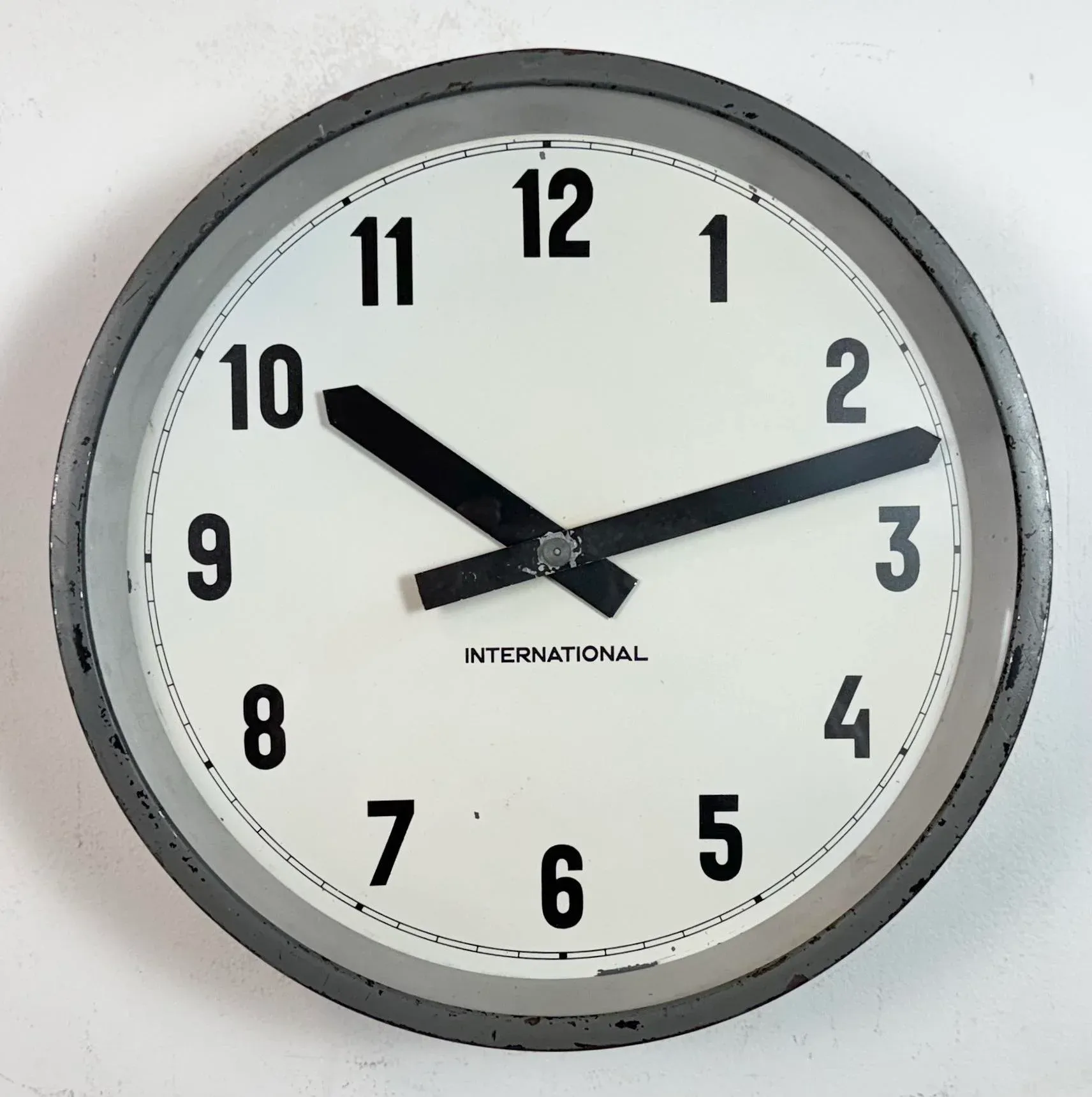 Industrial Factory Grey Wall Clock from International, 1950s