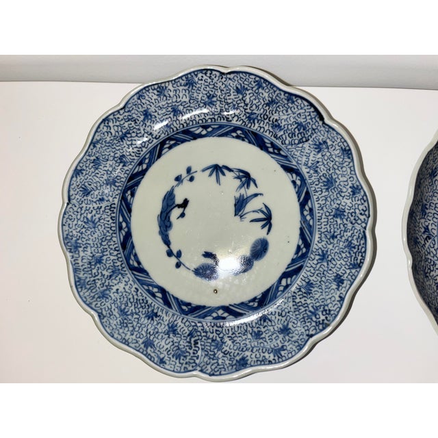 Late 19th Century Antique Blue and White Plates - Collection of 12 - 7" X 7" Round - Scalloped Edge - End Edo or Beginning Meiji For Sale - Image 5 of 18