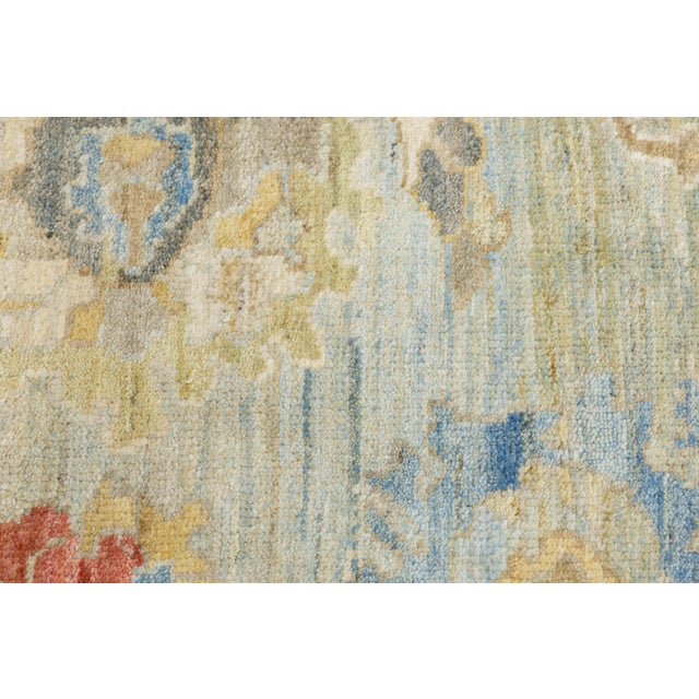 Contemporary Sultanabad Wool Rug - Transitional All-Over Floral Sage Green & Blue For Sale - Image 10 of 10