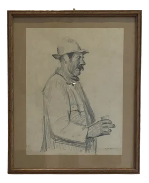 Albert Chavaz, Valaisan au verre de vin, Pencil on Paper, Framed