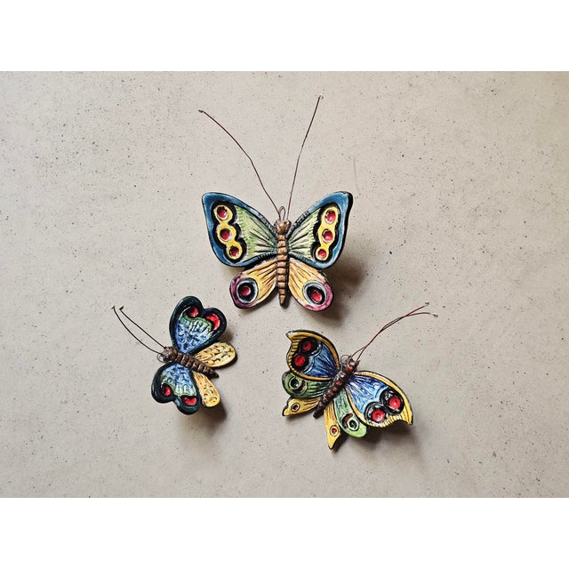 Vintage Hand-Painted Ceramic Butterflies by Minghetti Bologna, 1940s, Set of 3 For Sale - Image 11 of 11