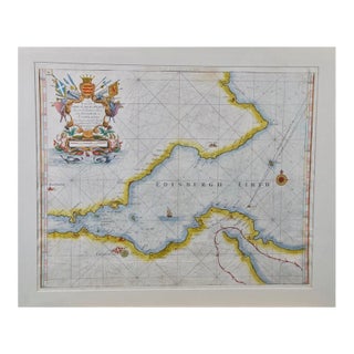 Edinburgh, Scotland Coast: A 17th Century Hand-Colored Sea Chart by Collins For Sale