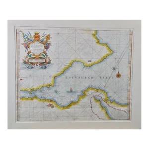 Edinburgh, Scotland Coast: A 17th Century Hand-Colored Sea Chart by Collins